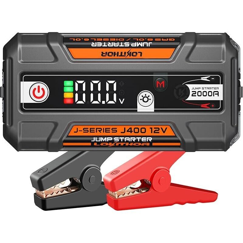 Powerful 12V Portable Lithium Jump Starter - 2000A Peak Current, J400
