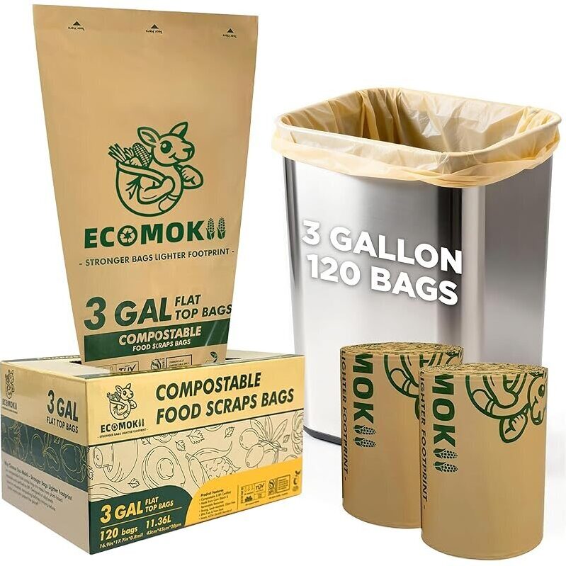 EcoMokii 3 Gallon Compostable Trash Bags (120-Piece)