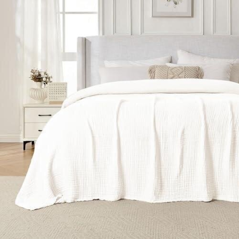 4-Layer Breathable Lightweight All-Season White Gauze Blanket - 50% Discount