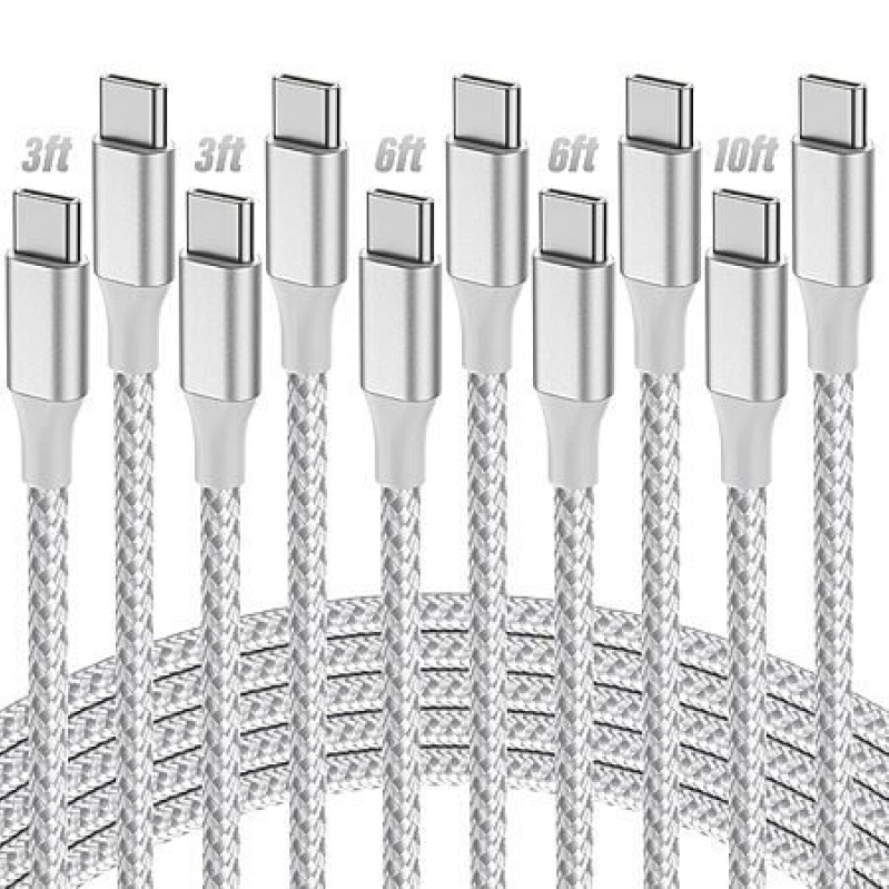 5-Pack SwaggWood USB-C to USB C Nylon Braided 60W Charge Cables [3/3/6/6/10FT] - Premium Charging Cables for All Devices