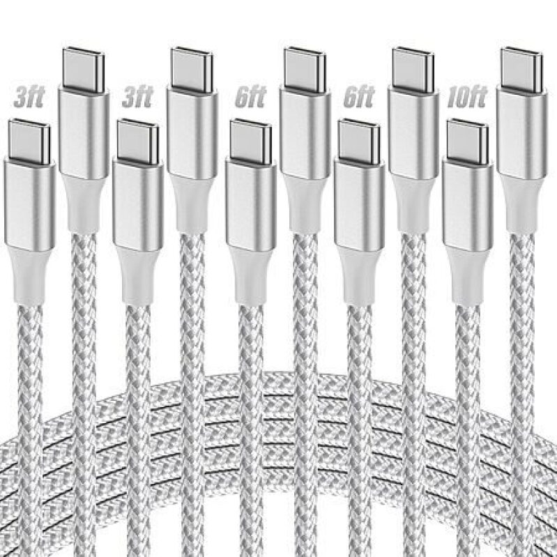 5-Pack SwaggWood USB-C to USB C Nylon Braided 60W Charge Cables [3/3/6/6/10FT] - Premium Charging Cables for All Devices