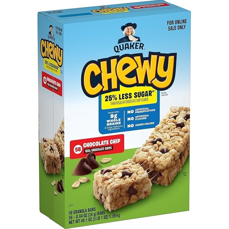58-Count Quaker Chewy Lower Sugar Granola Bars Chocolate Chip