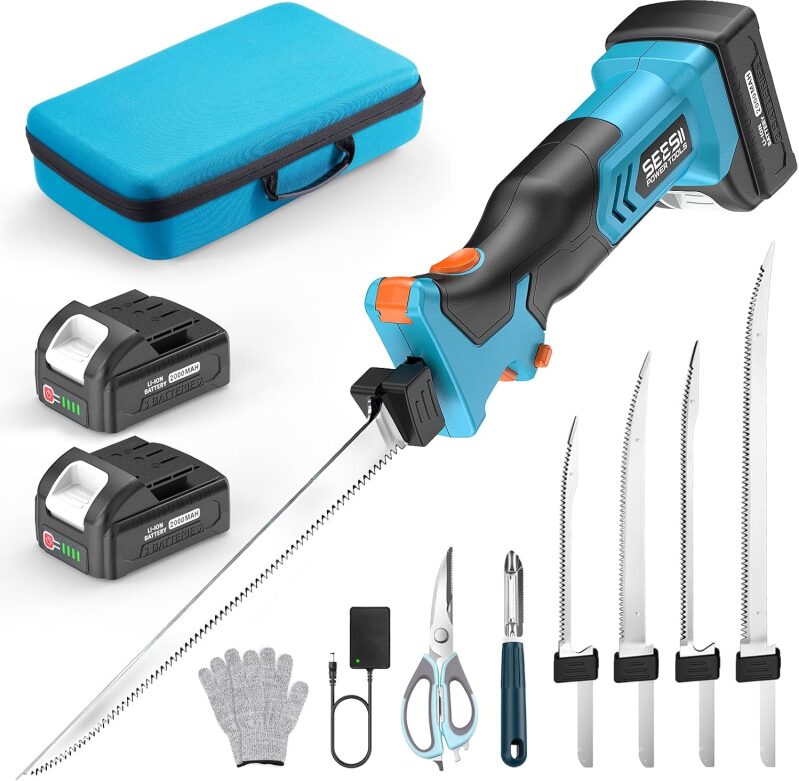 Seesii Cordless Electric Fillet Knife Kit - High-Speed Rechargeable Fish & Meat Slicer with 4 Blades
