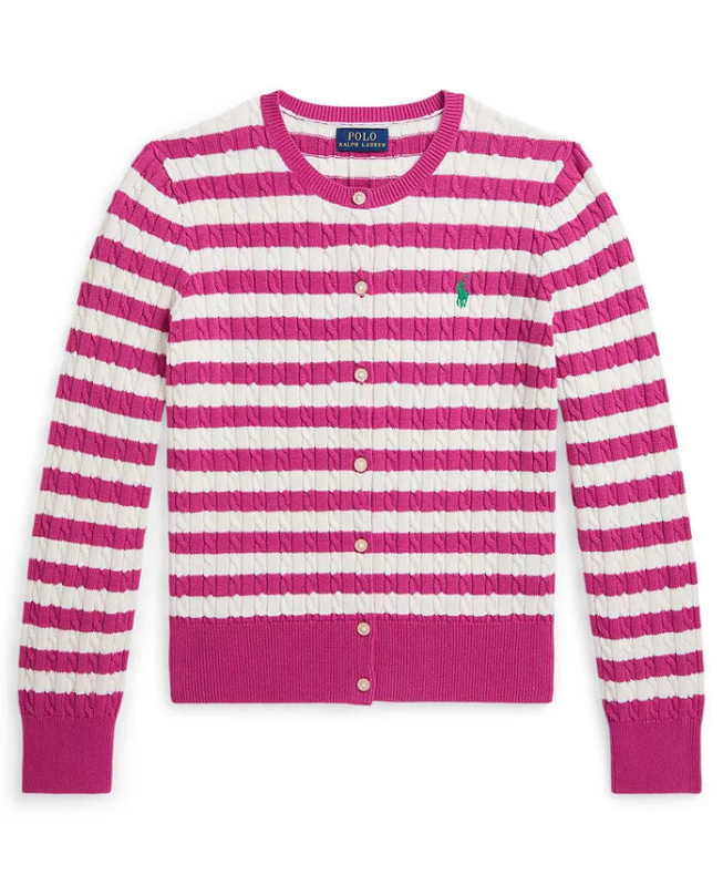 Polo Ralph Lauren Girls' Striped Cable Knit Cardigan - 7-14 Years