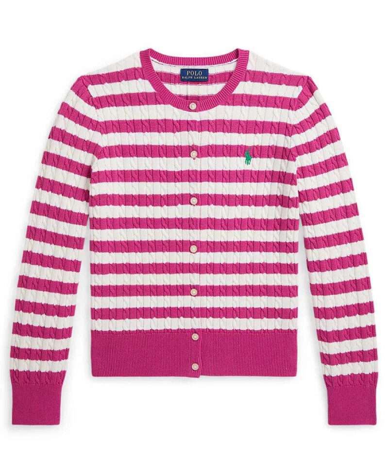 Polo Ralph Lauren Girls' Striped Cable Knit Cardigan - 7-14 Years