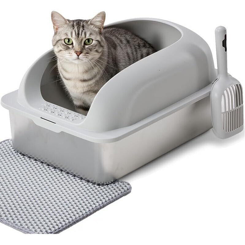 Simple Deluxe XL Stainless Steel Litter Box with Lid - Anti-Urine Leakage