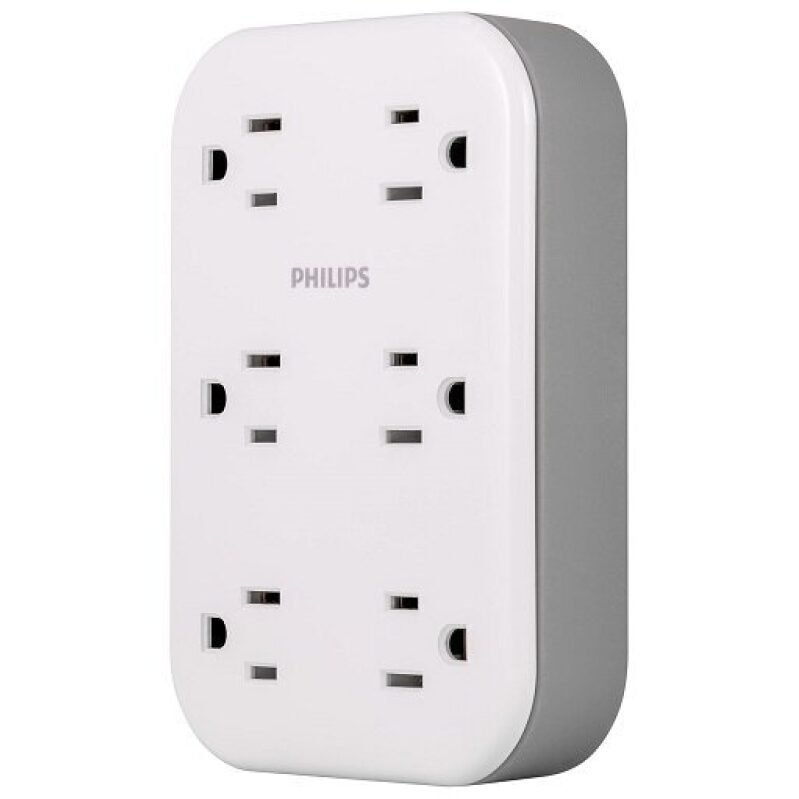 Philips EZFit 6-Outlet Surge Protector Socket with Wall-Mounted Design