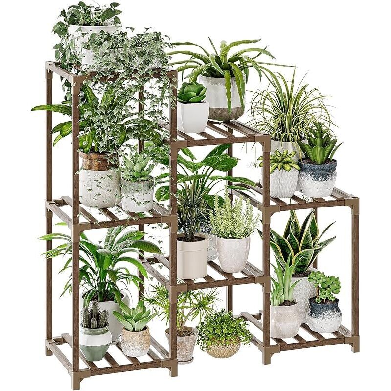 Maximize Space with the Bamworld 7-Pots Plant Stand - Perfect for Indoor and Outdoor Use