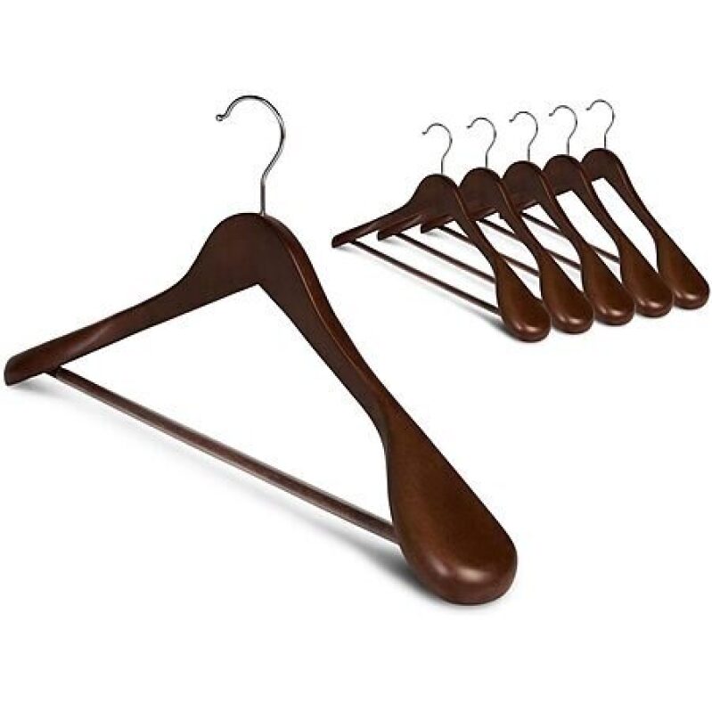 6-Pack Extra Wide Shoulder Wooden Hangers - Light Walnut Color