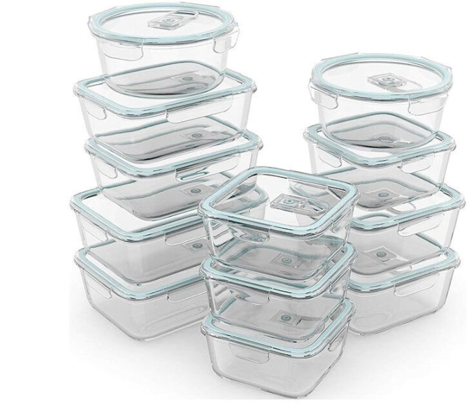 24-Piece Glass Food Storage Containers with Lids, BPA-Free, Microwave Safe