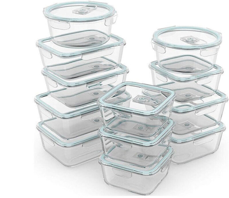 24-Piece Glass Food Storage Containers with Lids, BPA-Free, Microwave Safe