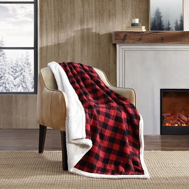 Eddie Bauer Super Soft Lamb's Wool Throw Blanket - Red & Black Plaid