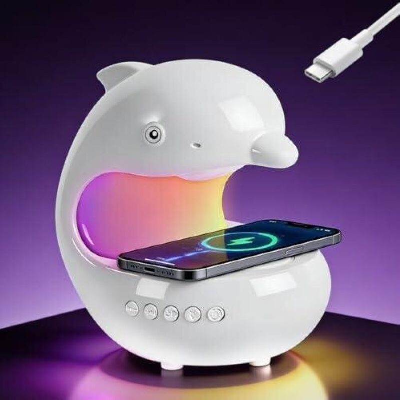 Dolphin LED Night Light with Bluetooth Speaker & Wireless Charger - 50% OFF