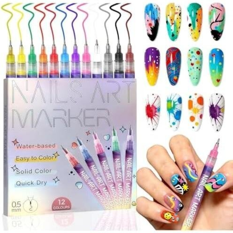 12-Color Quick Dry Nail Art Markers Set - 78% OFF