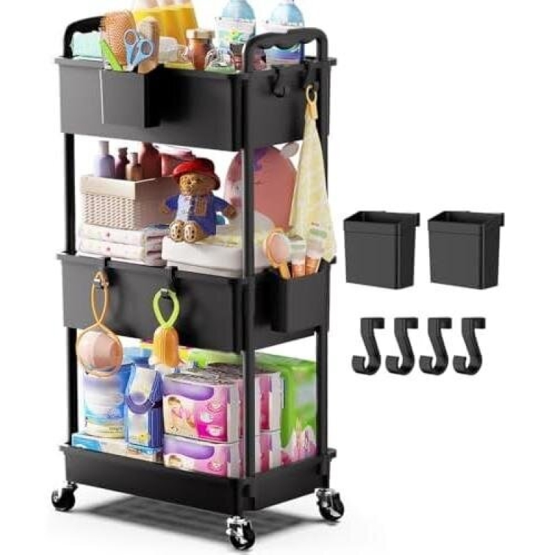 Multi-Tier Storage Cart with Locking Wheels - Perfect for Diapers and More