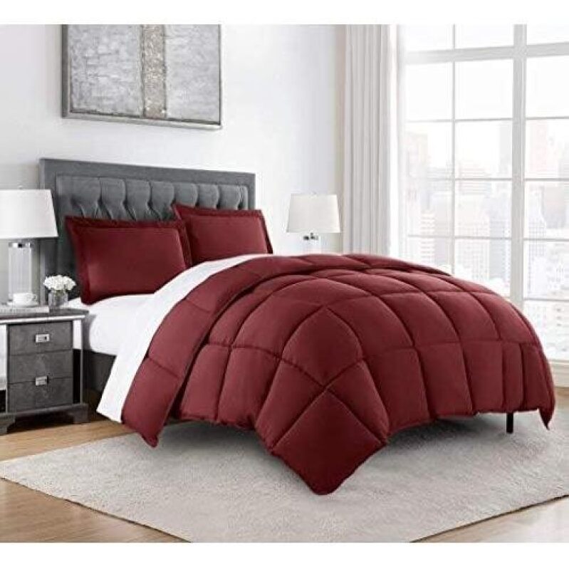 Chezmoi Collection 3-Piece All Season Oversized Queen Comforter Set - Burgundy