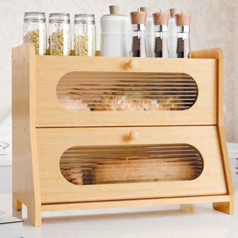 Double Layer Magnetic Bamboo Bread Storage Bin - 35% Discount