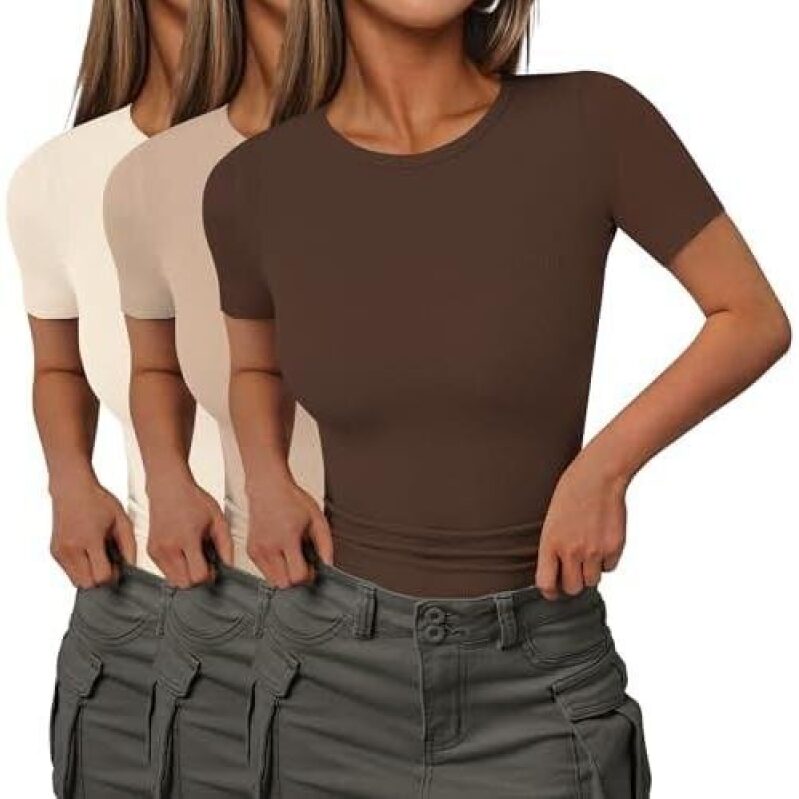 Women's Short Sleeve Ribbed Basic T-Shirt - 50% OFF
