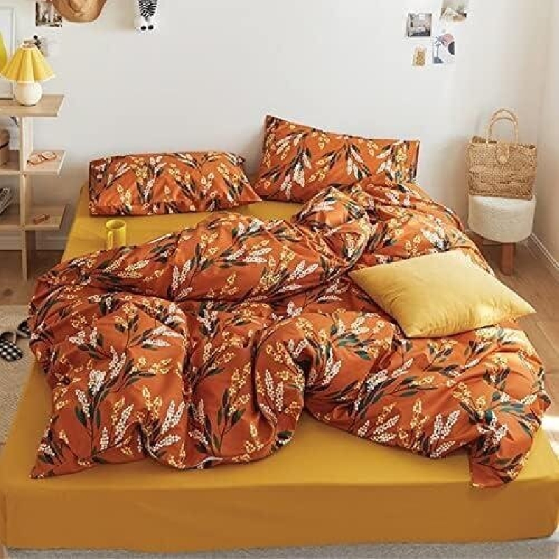 Luxlovery Floral Comforter Set Twin Botanical Orange Bohemian Bedding - 65% OFF