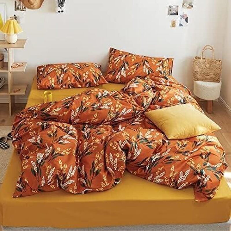 Luxlovery Floral Comforter Set Twin Botanical Orange Bohemian Bedding - 65% OFF