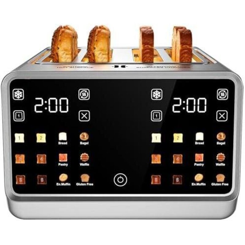4 Slice Toaster with Wide Slots - Dual Digital Touchscreen & Independent Control Panel
