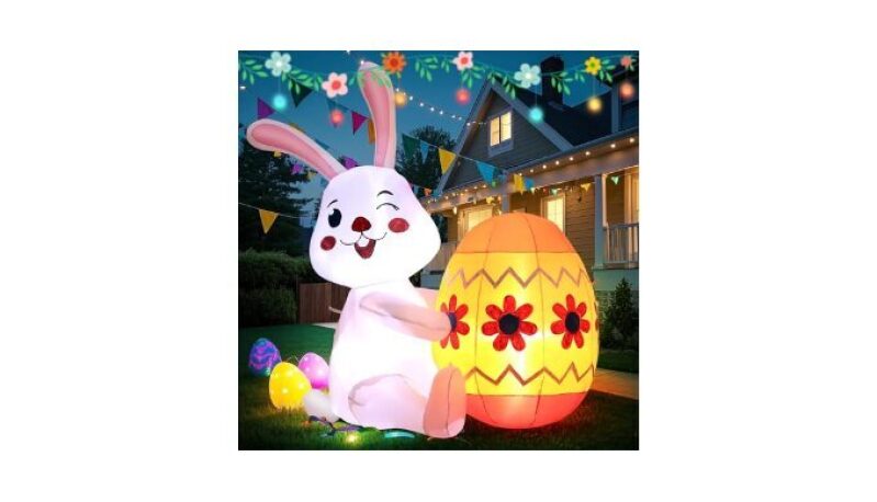 4FT Easter Inflatable Bunny with Egg - Bright LED Lights