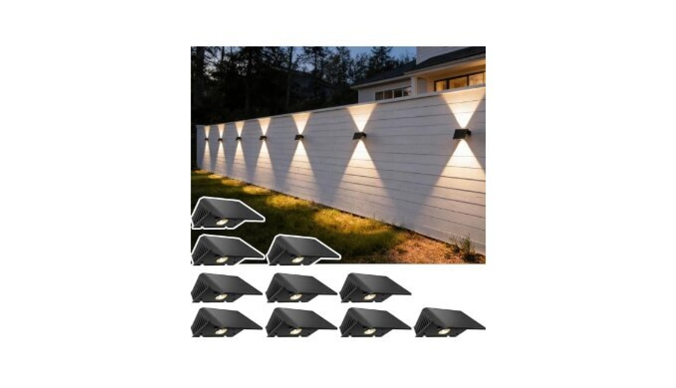 10 Pack Warm White Solar Fence Lights for Outdoor - Up & Down Lighting