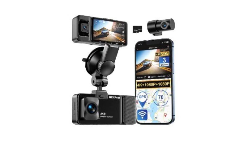 NEXPOW 3 Channel 5G WiFi Dash Cam - Front, Rear, Cabin, 4K+1080P+1080P GPS for Car