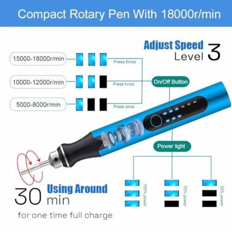 Compact Rotary Pen with Adjustable Speed - 18000 RPM