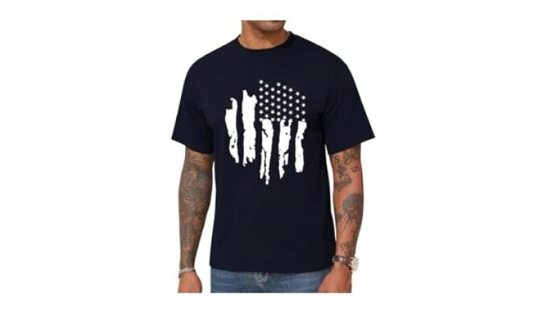 Patriotic American Flag Crewneck Tee for Men - Navy Blue