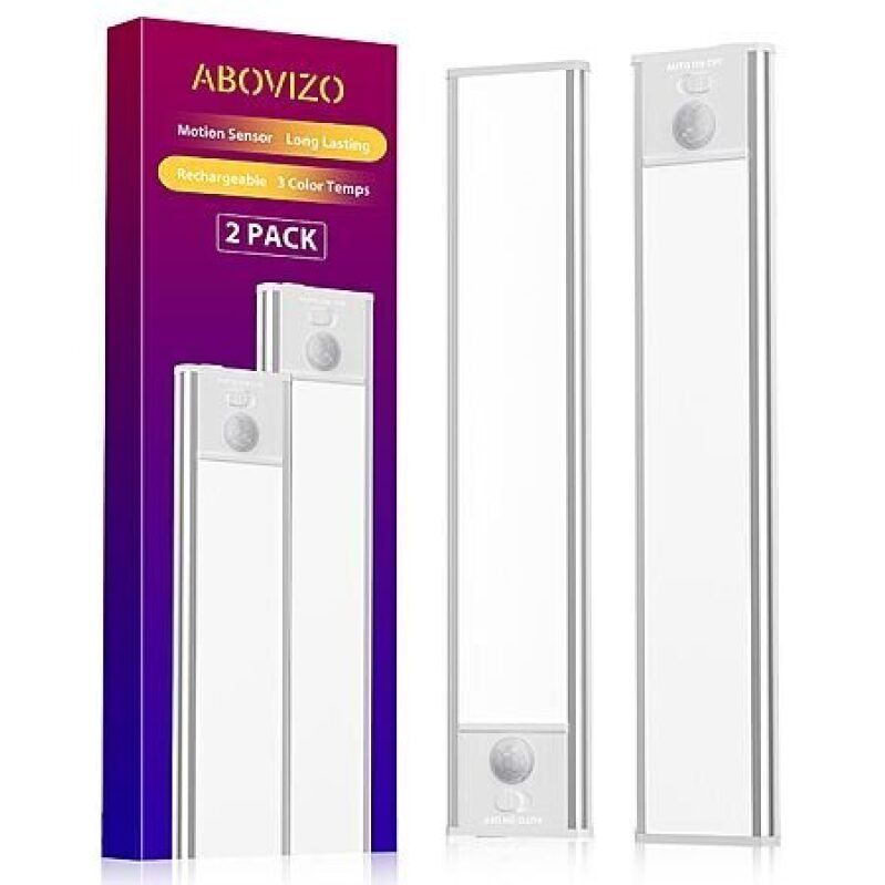 2-Pack USB-C Rechargeable Motion Sensor Lights - Under Counter Dimmable