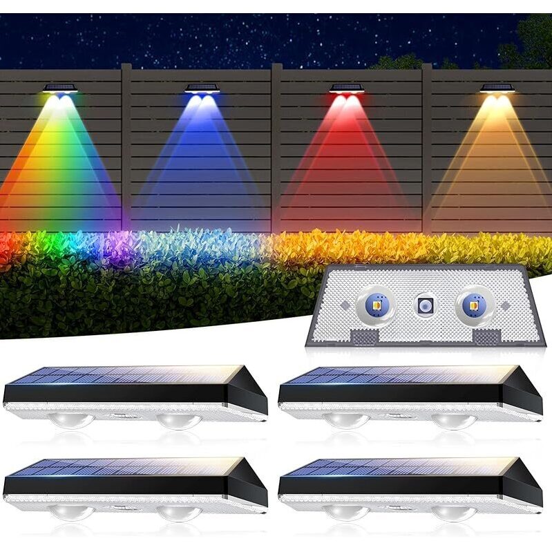 4-Pack RGB Color Solar Fence Lights for Outdoor Garden Security