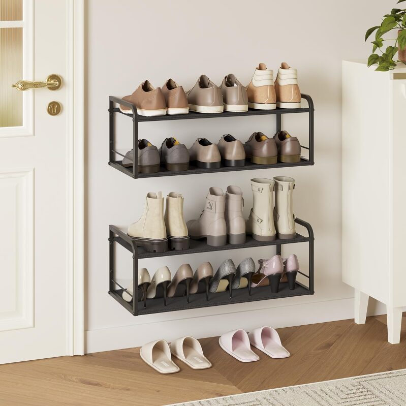 2 Pack Wall Mounted Shoe Rack - Durable Carbon Steel Organizer