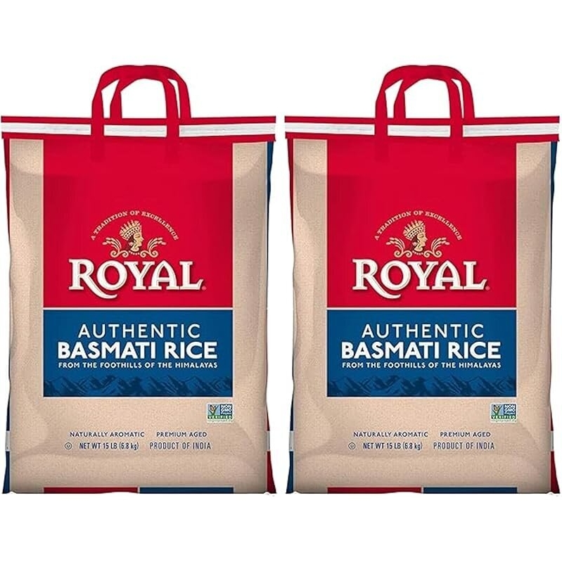 2-Pack Royal Authentic Basmati White Rice, 15 lbs - Perfect for Indian and Mexican Dishes