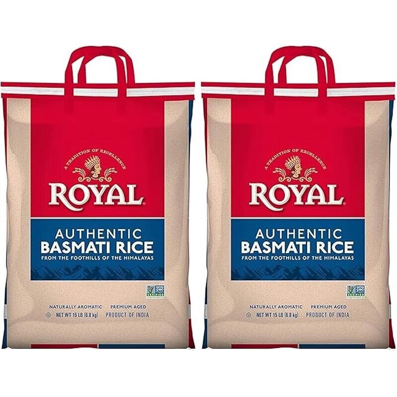 2-Pack Royal Authentic Basmati White Rice, 15 lbs - Perfect for Indian and Mexican Dishes