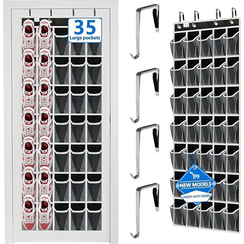 Zebricolo 35 Pockets Over The Door Shoe Organizer - Durable & Spacious Shoe Storage