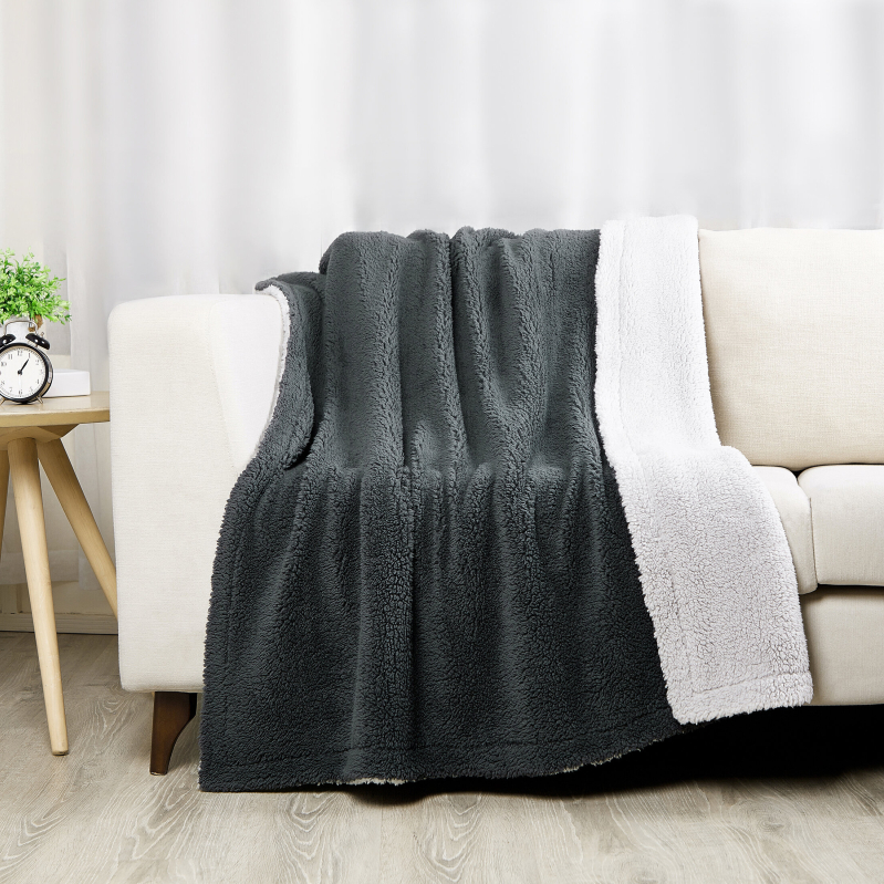 SoftLux Reversible 2-Tone Sherpa Dual Layer Throw Blanket
