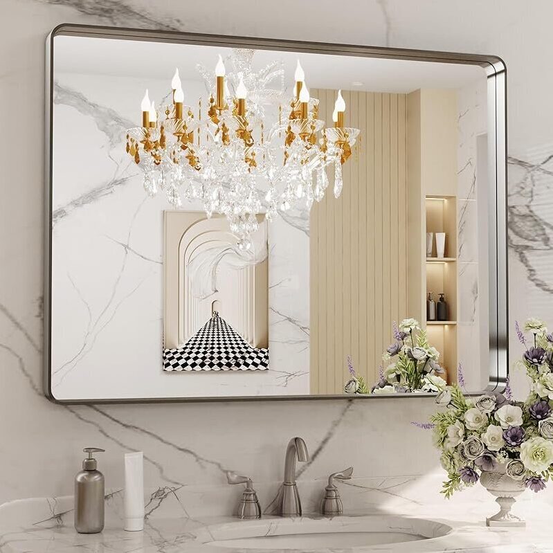 40X30 Inch Brushed Nickel Bathroom Mirror with HD Float Glass