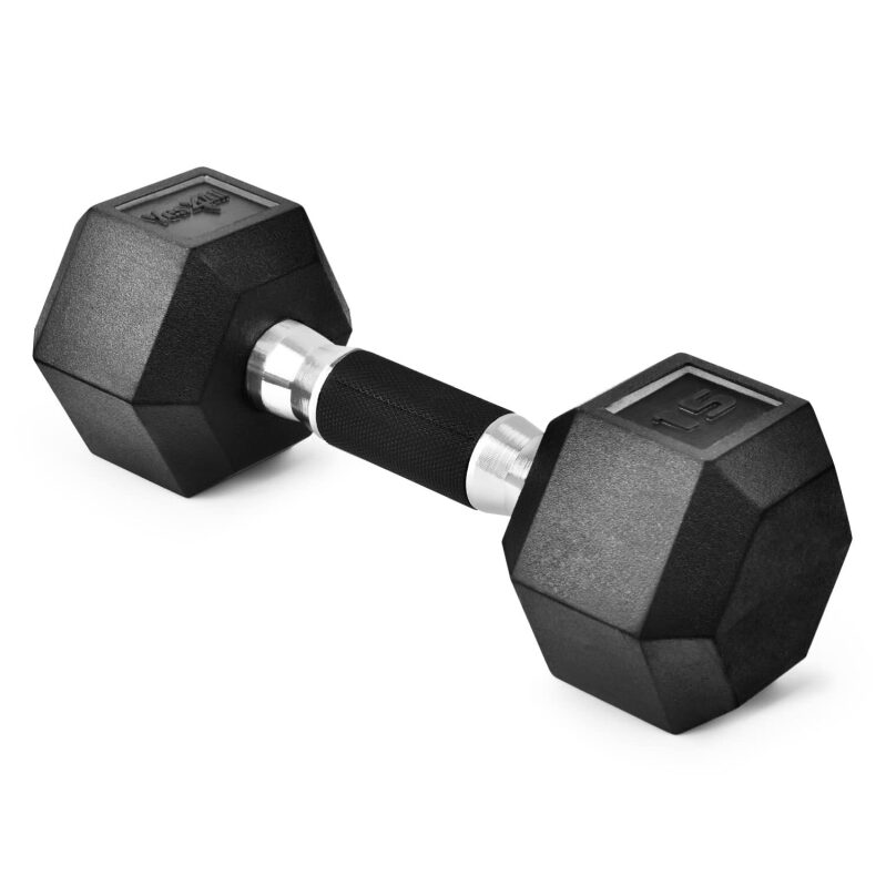 15-lbs Chrome Grip Encased Hex Dumbbells - Durable & Odor-Free Workout Essentials
