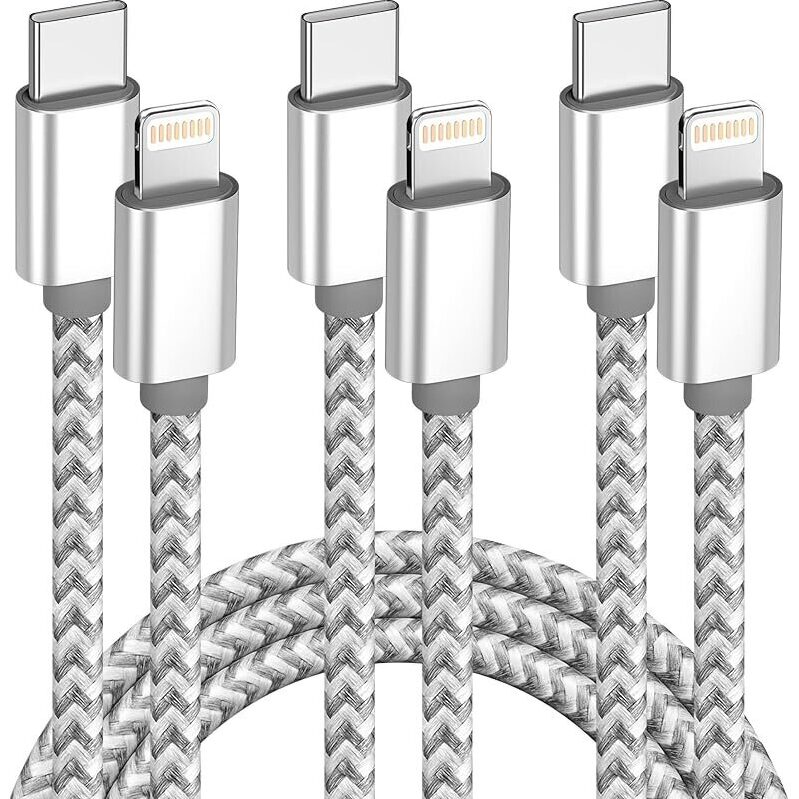 Durable 6FT USB-C to Lightning Cable (3-Pack) - Ideal for Daily Use
