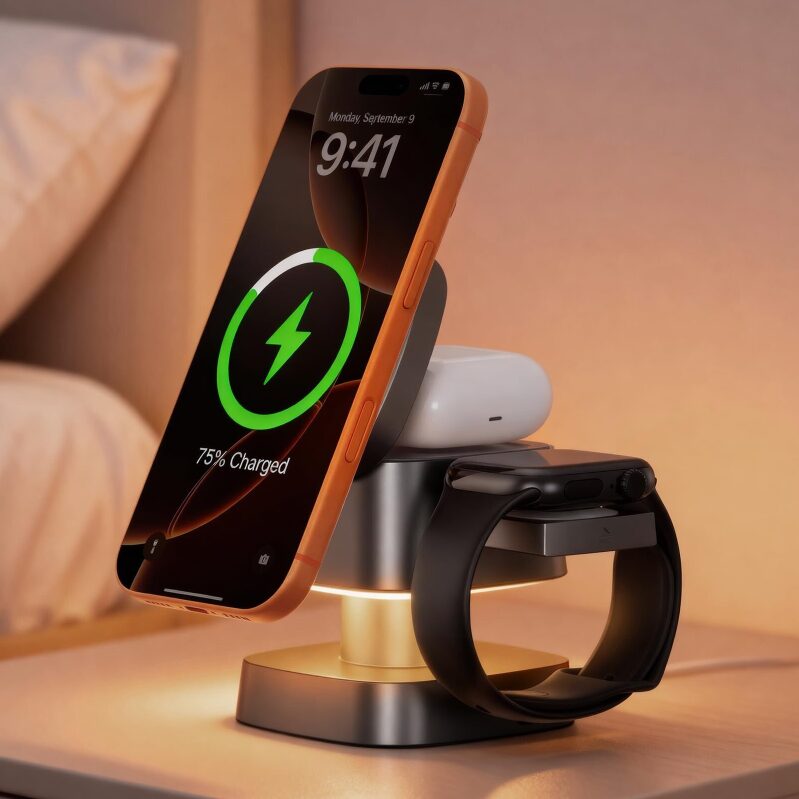 AIYUNDI 4 in 1 15W Wireless Charging Station with Night Light