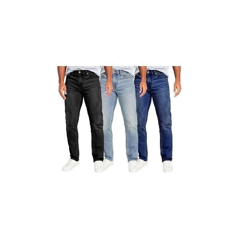 Blu Rock 3-Pack Men's Flex Stretch Straight Leg Jeans - Versatile Comfort