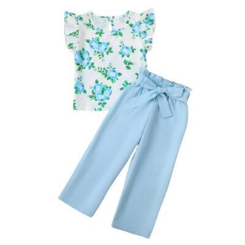 Charming Floral Print Girls' Set: Blouse and Wide-Leg Pants