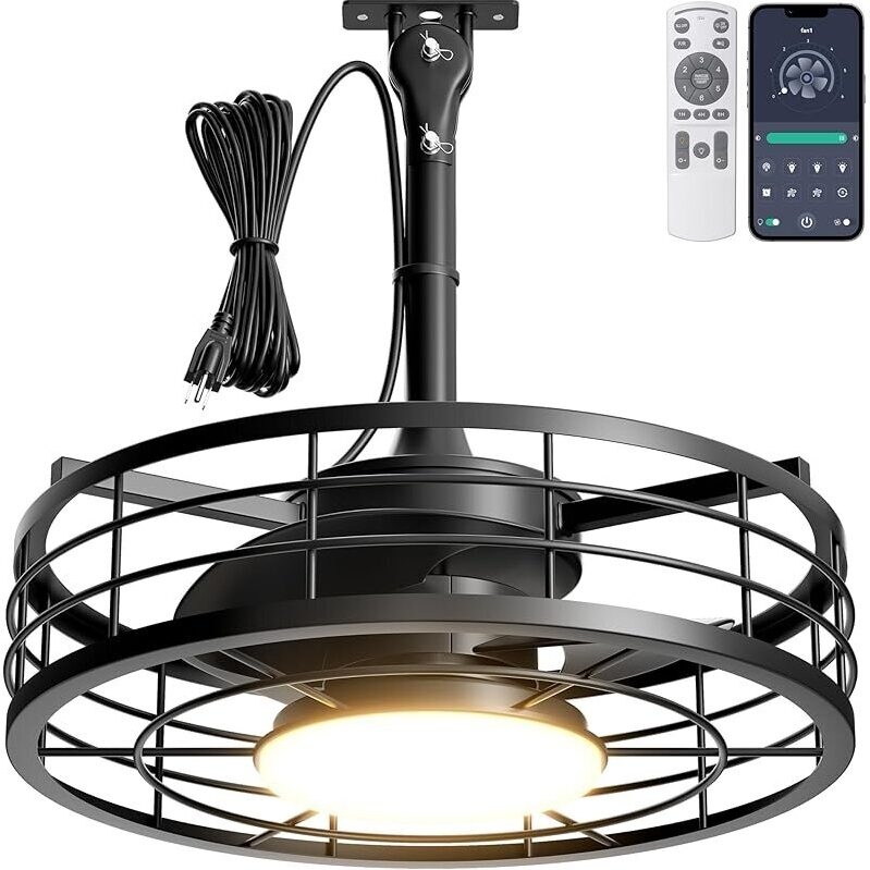 Phylluz 16-in Plug-in Outdoor Ceiling Fan Light w/10ft Cord, Remote