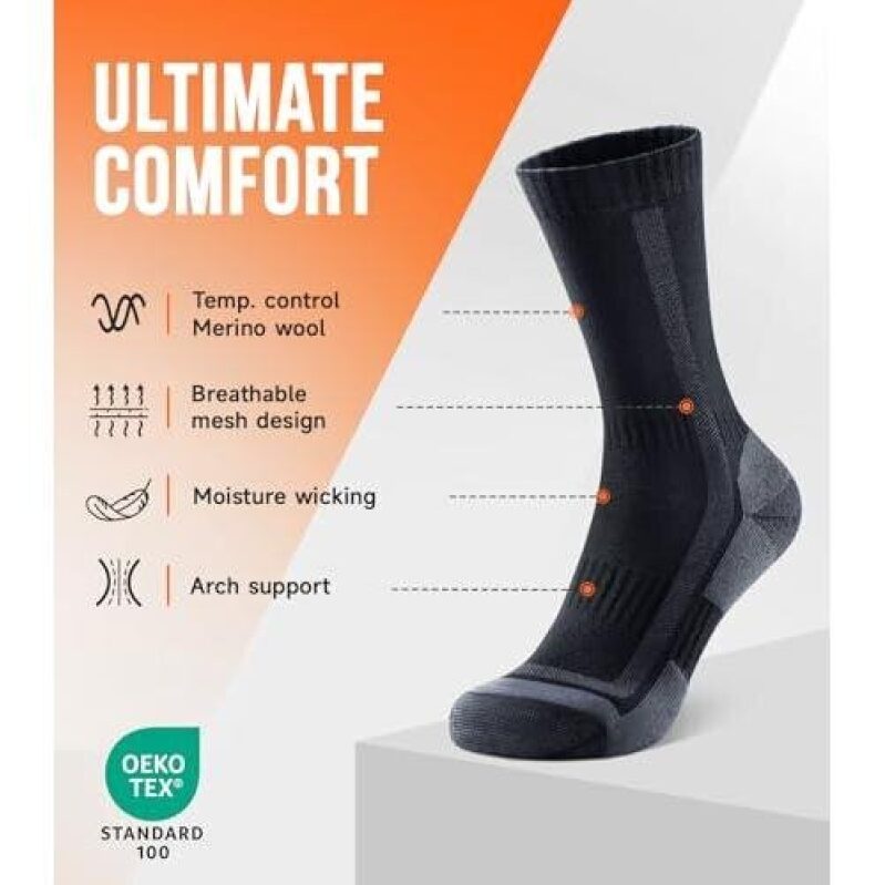 Ultimate Comfort Merino Wool Hiking Socks - 3 Pairs Pack