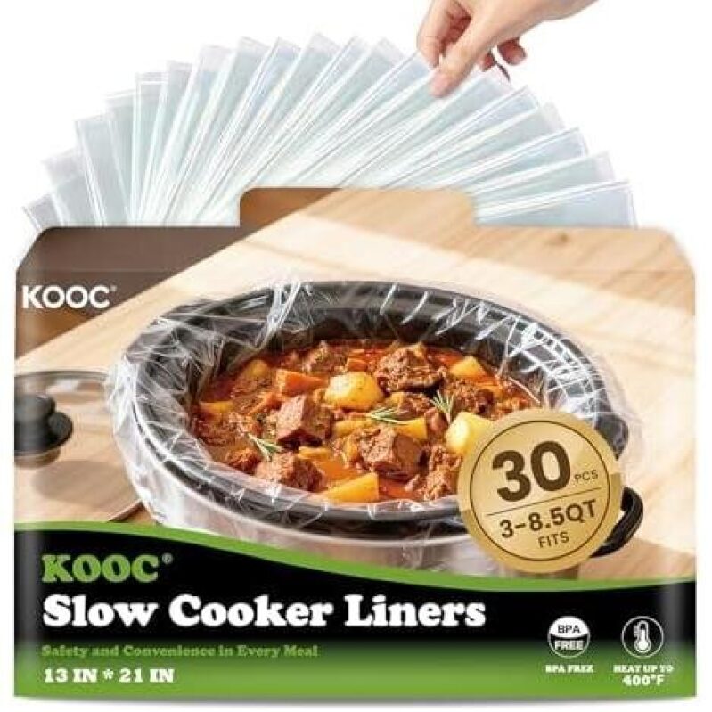 KOOC Slow Cooker Liners - 30 Count, Fits 3-8.5QT, 13x21 Inches