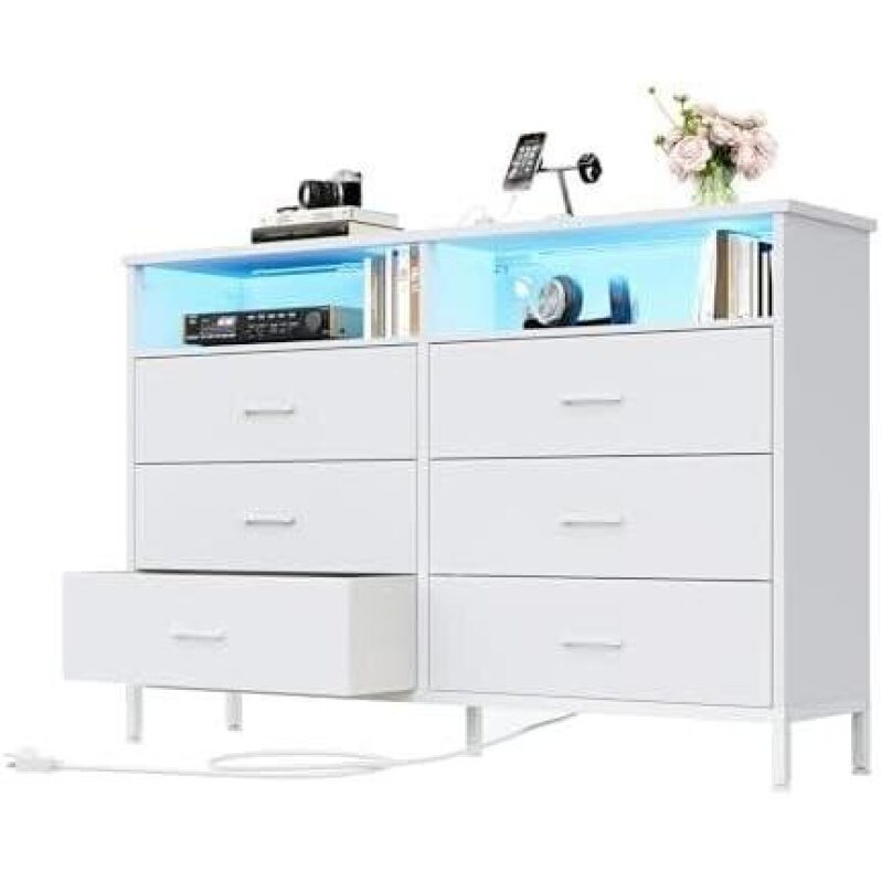 Maximize Bedroom Storage with 六屉 LED Charging Drawer Unit - 45% OFF
