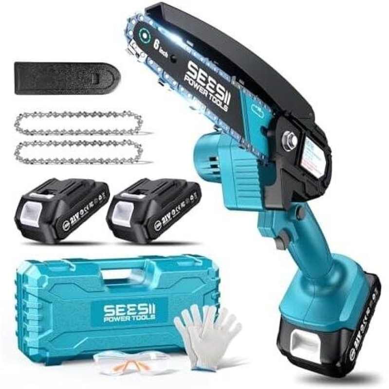 Compact Electric Chainsaw - 6 Inch Dual Battery Model with Accessories