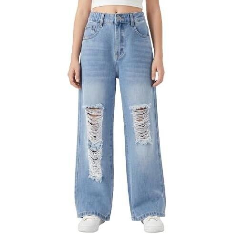 40% Off: Wide-Leg Ripped Denim Jeans for Girls