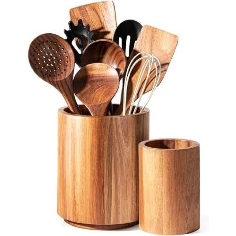 Elegant Wooden Kitchen Utensil Set with 2-Piece Stand – 53% OFF